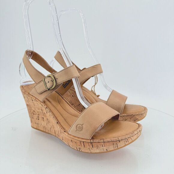 Born Lenore Platform Wedge Sandals Womens Size 10 M Brown Leather Buckle Shoes - Picture 1 of 14